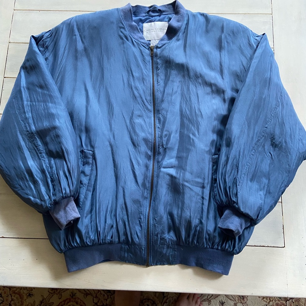 Casual Corner Blue Silk Bomber Jacket